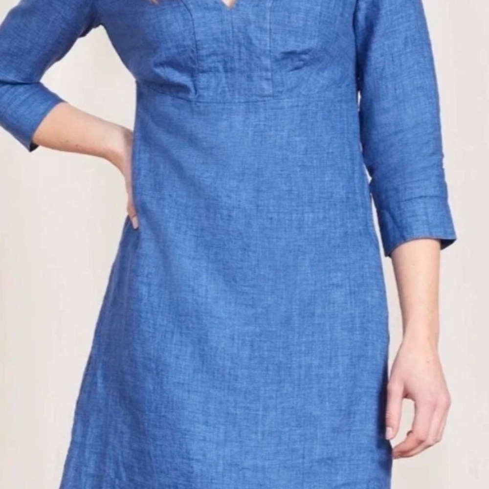 Boden Women Sz 6 Dress Tunic Shift 3/4 Sleeves 100% Linen Beach Resort
